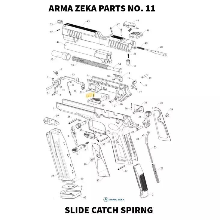 Arma Zeka Slide catch spring - Aseiden OEM osat - 22P1100120000 - 1
