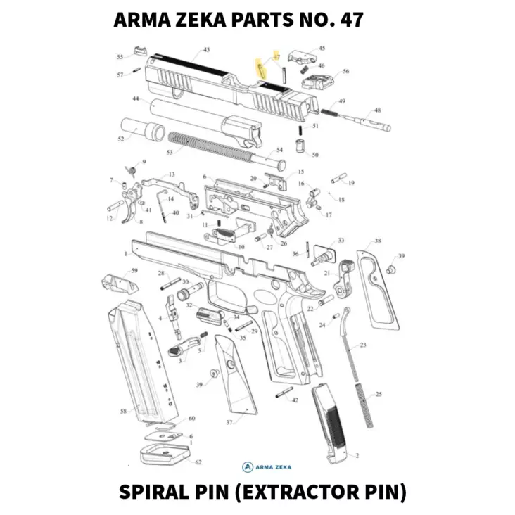 Arma Zeka Spiral Pin 2,5*16 extractor - Aseiden OEM osat - 22P1200050000 - 1